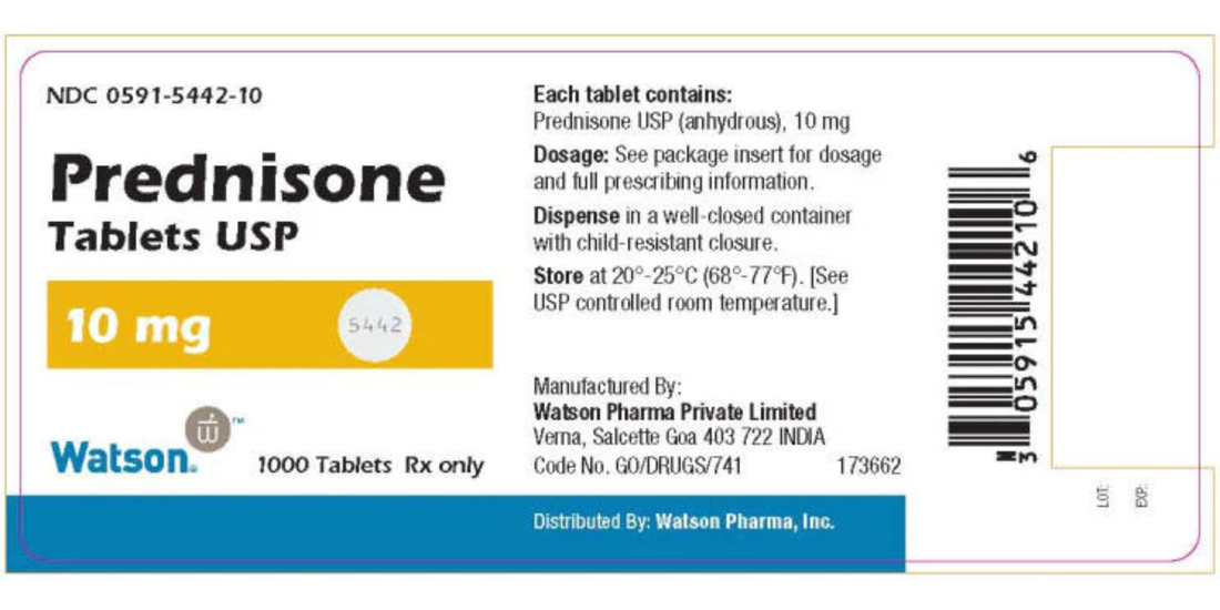 Prednisone Tablets USP 10 mg label — Watson Pharma; NDC 0591-5442-10; 1000 Tablets Rx only; store 20°–25°C.