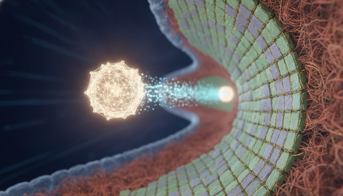 Conceptual illustration of tributyrin moving through a stylized intestinal tract