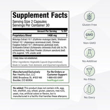 BeSerene Daily Supplement Facts: Serving Size 2 Capsules; Proprietary Blend 1400 mg. Icons: Gluten Free, Non-GMO, No Dairy, No additives, no fillers