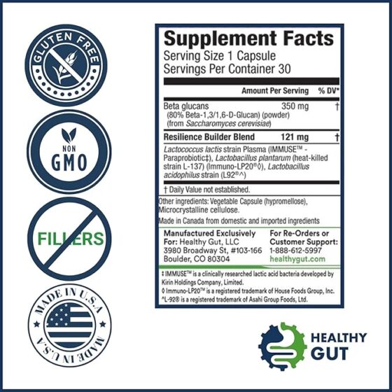 Supplement Facts;Serving Size 1 Capsule;Servings Per Container 30;GLUTEN FREE;NON GMO;NO FILLERS;MADE IN USA;Healthy Gut