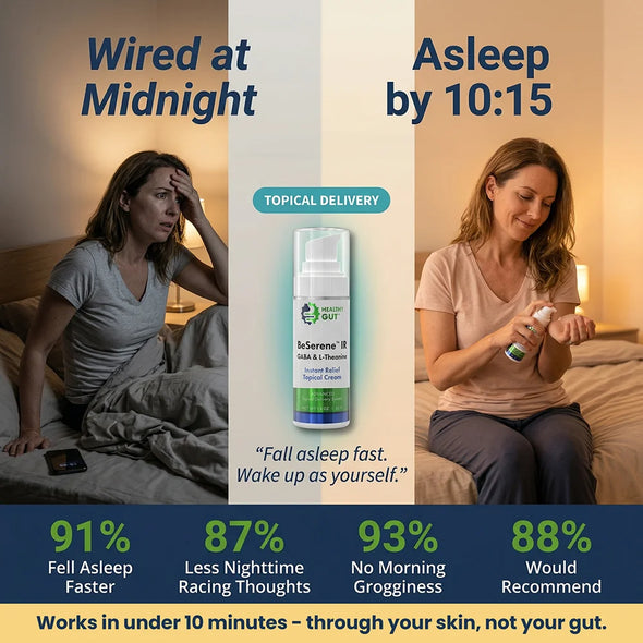 Infographic: BeSerene IR topical cream, Asleep by 10:15; study shows 91% fell asleep faster and 93% no grogginess