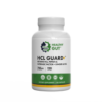 Healthy Gut HCL Guard+ supplement bottle — BETAINE HCL, PEPSIN & INTRINSIC FACTOR + GINGER & DGL, 120 capsules