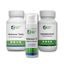 Three Healthy Gut supplements: BeSerene Daily; BeSerene IR; MAGNESIUM-HF