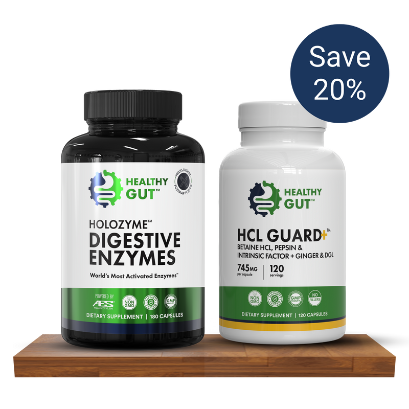 Healthy Gut HOLOZYME Digestive Enzymes and HCL GUARD+ DIETARY SUPPLEMENT — Save 20%