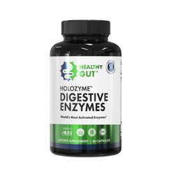 Front view of HoloZyme Digestive Enzymes bottle showing label World’s Most Activated Enzymes on white background