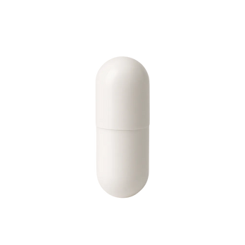 White capsule-shaped product mockup centered on black background