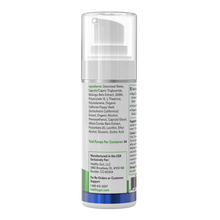 BeSerene pump bottle back label showing Ingredients list, 'Total Pumps Per Container: 64', and 'Manufactured in the USA'.