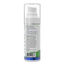 Back label of a small pump bottle showing dense small product text and a barcode.