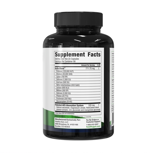 Back view of HoloZyme Wholesale bottle showing the Supplement Facts label and ingredient list on a white background